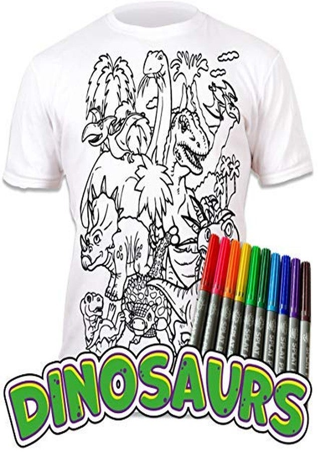 Splat Planet Dinosaur T-Shirt with 10 Non-Toxic Washable Magic Pens - Color in, Wash Out, Color in Again (Age 5-6) White - Image 2